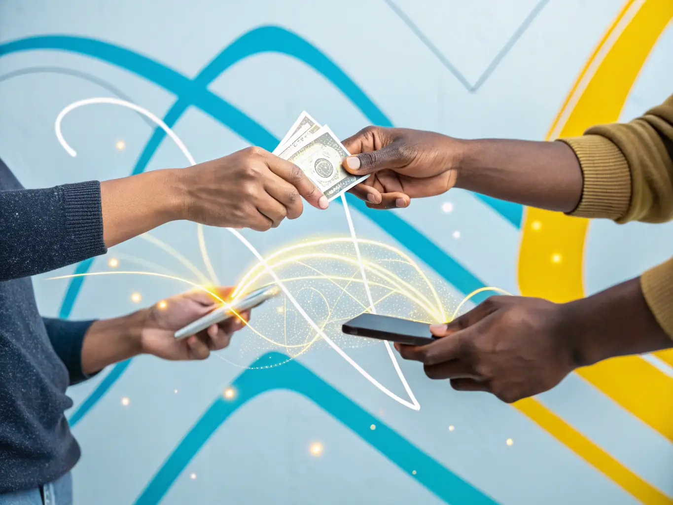 An illustration depicting the automated execution of an arbitrage trade, showing the seamless transfer of assets between exchanges.